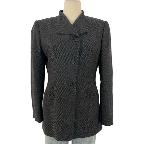 Giorgio Armani Le Collezioni Wool Blazer Jacket Made in Italy Black/White Sz 8 - Picture 1 of 12